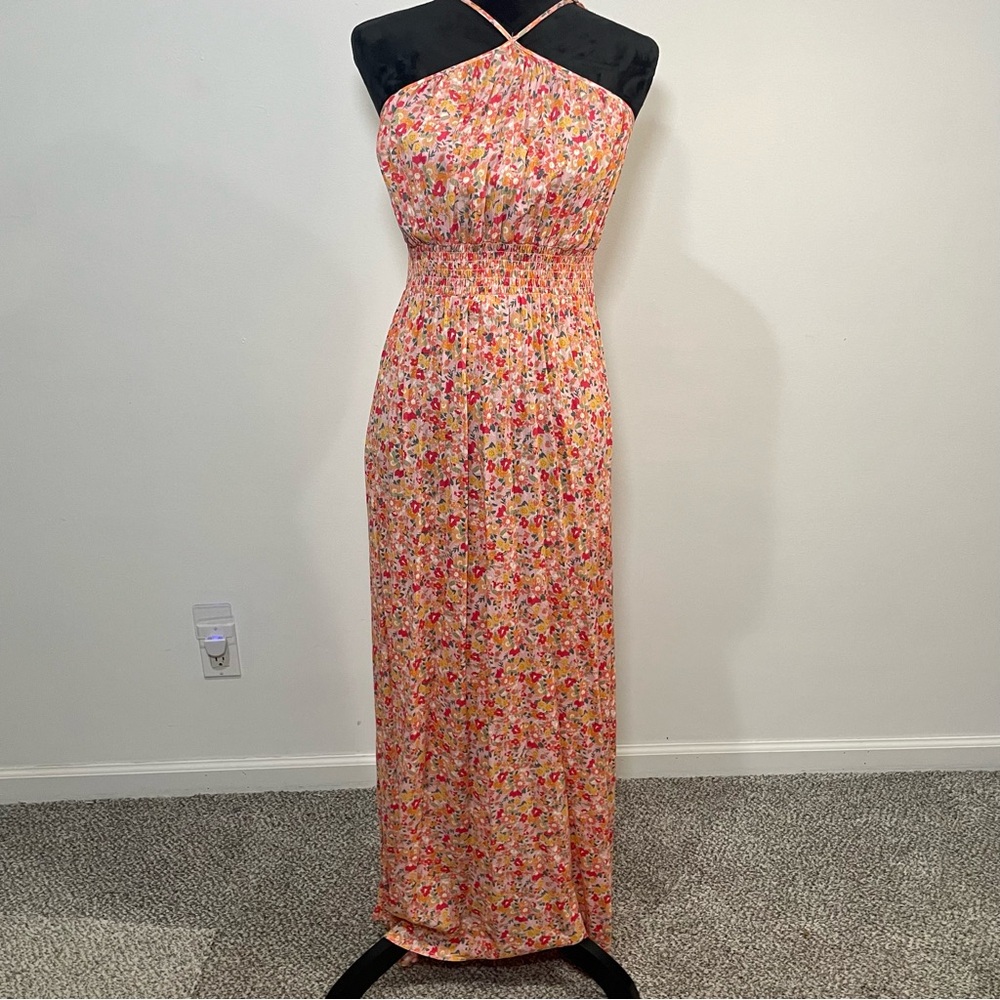 Rewind Pink Ruched Tie Front Maxi Dress